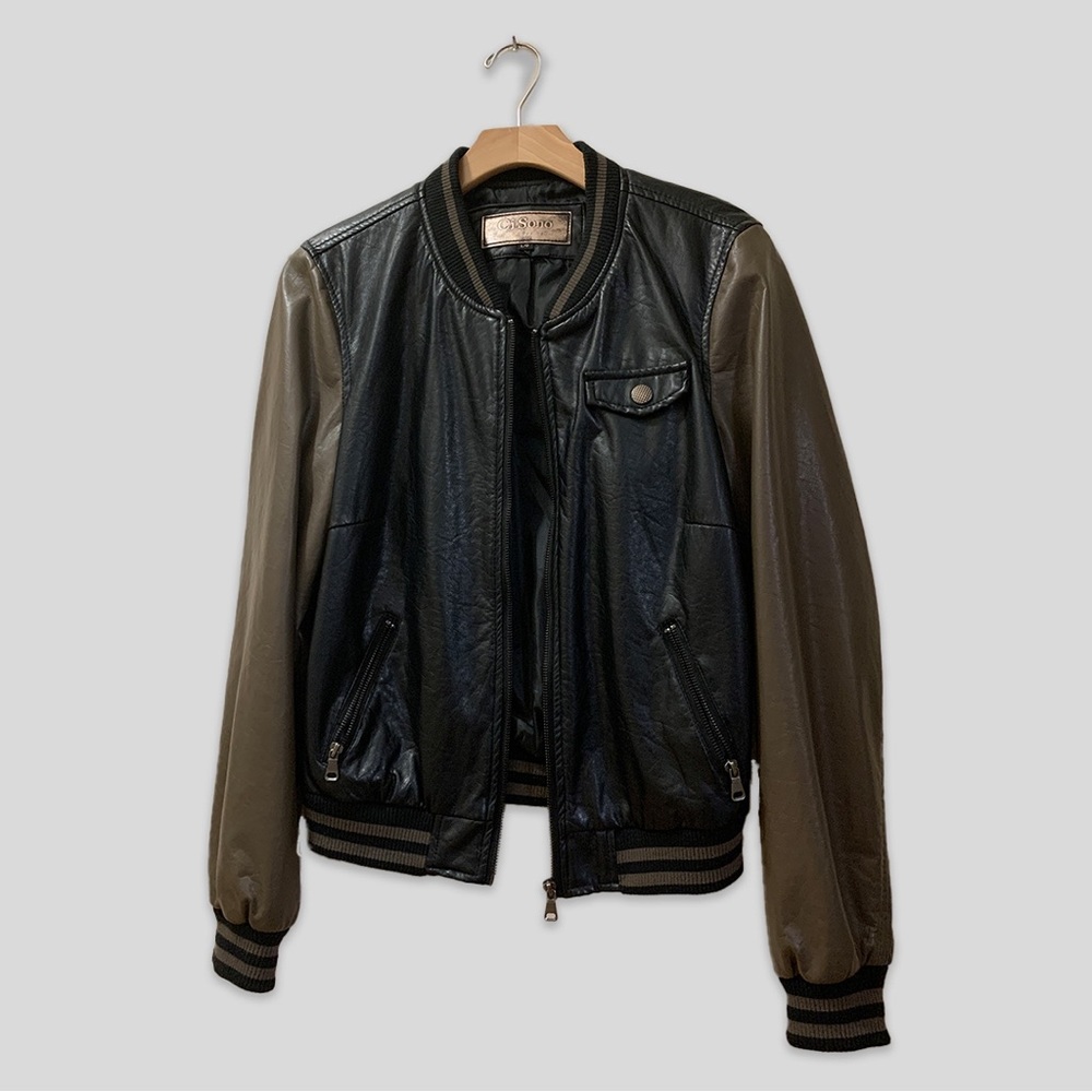Ci Sono By Cavalini Faux Leather Varsity Jacket - Black/Brown